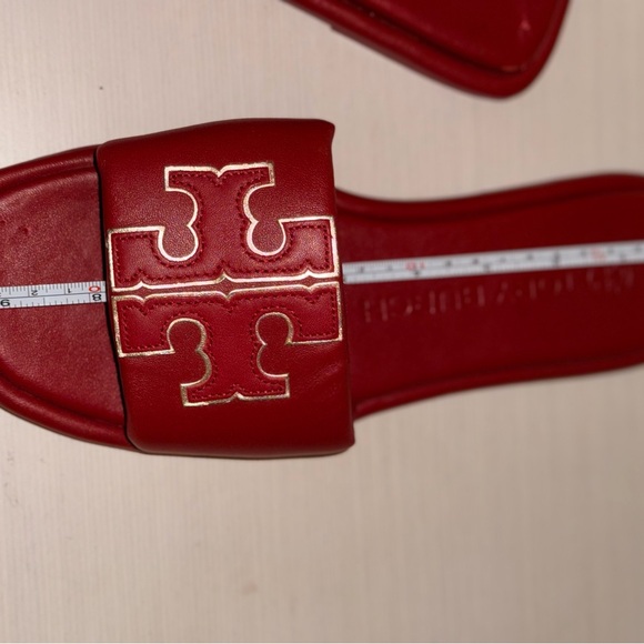 Tory Burch Red Gold Double T Logo Slide Sandals Size 6.5 - Picture 9 of 16